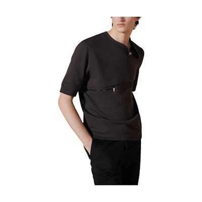 HERMES SS24 Asymmetric Collar Short Sleeve T-Shirt Licorice Color Casual H457860HA1A