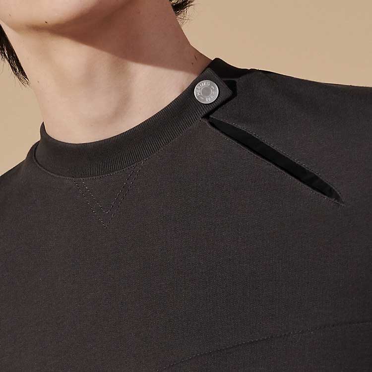 Details for HERMES SS24  Asymmetric Collar Short Sleeve T-Shirt Licorice Color Casual H457860HA1A
