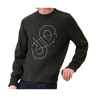 HERMES SS24 Black Embroidered Cashmere Pullover Long Sleeve Sweater H467270HA11