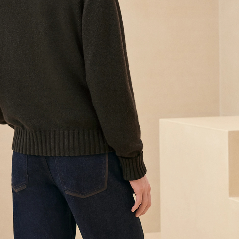 Cheap HERMES SS24  Black Embroidered Cashmere Pullover Long Sleeve Sweater H467270HA11