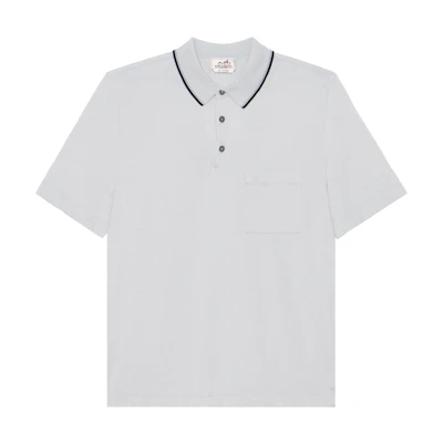 HERMES SS24 Foggy White Embroidered Logo Casual Polo Shirt. H457985HA94
