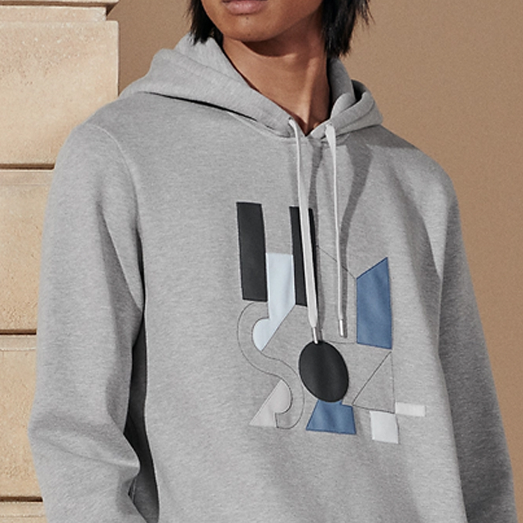 Shop HERMES SS24 Hoodie Abu Motif Geometris Lengan Panjang Sweatshirt Kasual. H457800HA1O