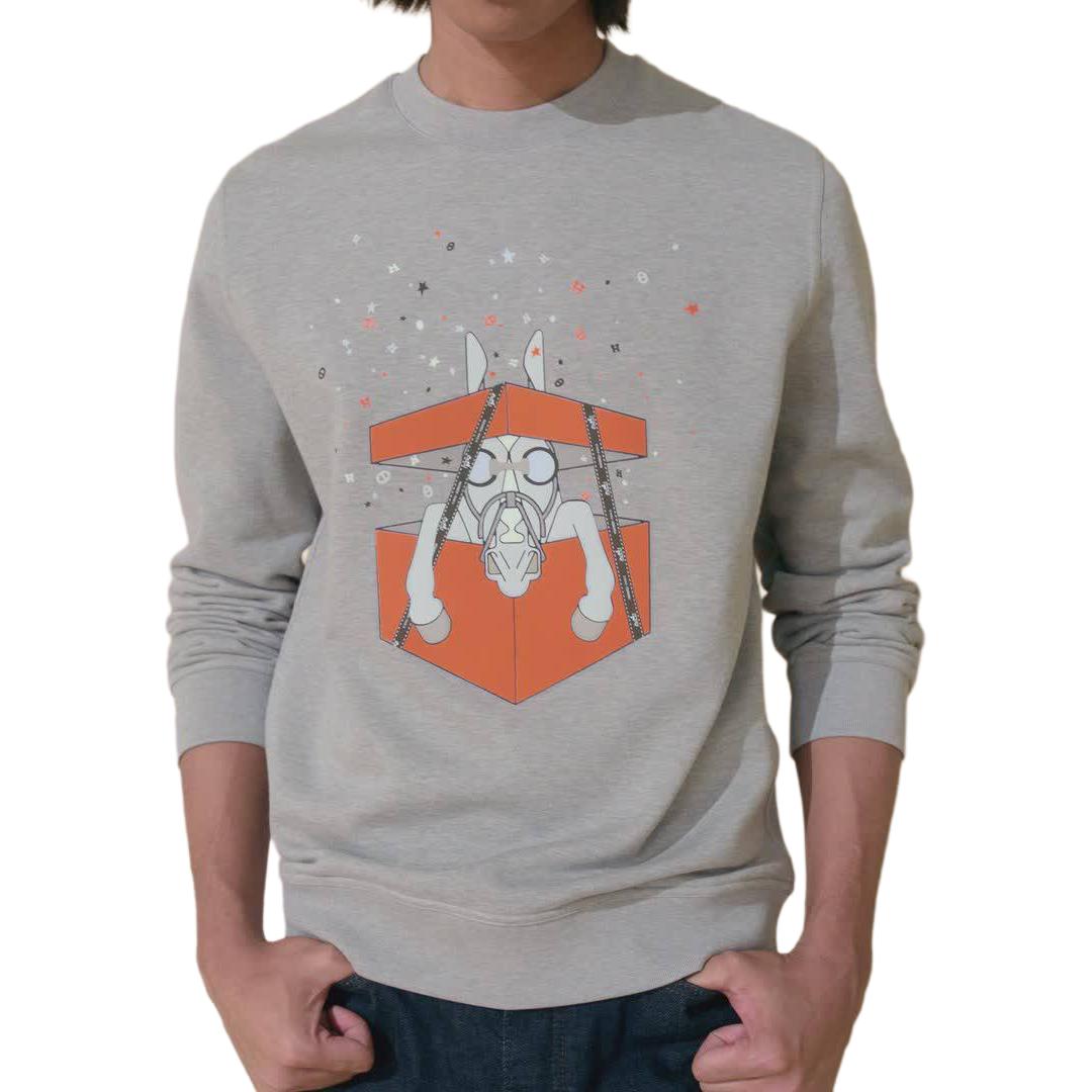 HERMES SS24  Grey Letter Print Long Sleeve Casual Sweatshirt. H457820HA1O