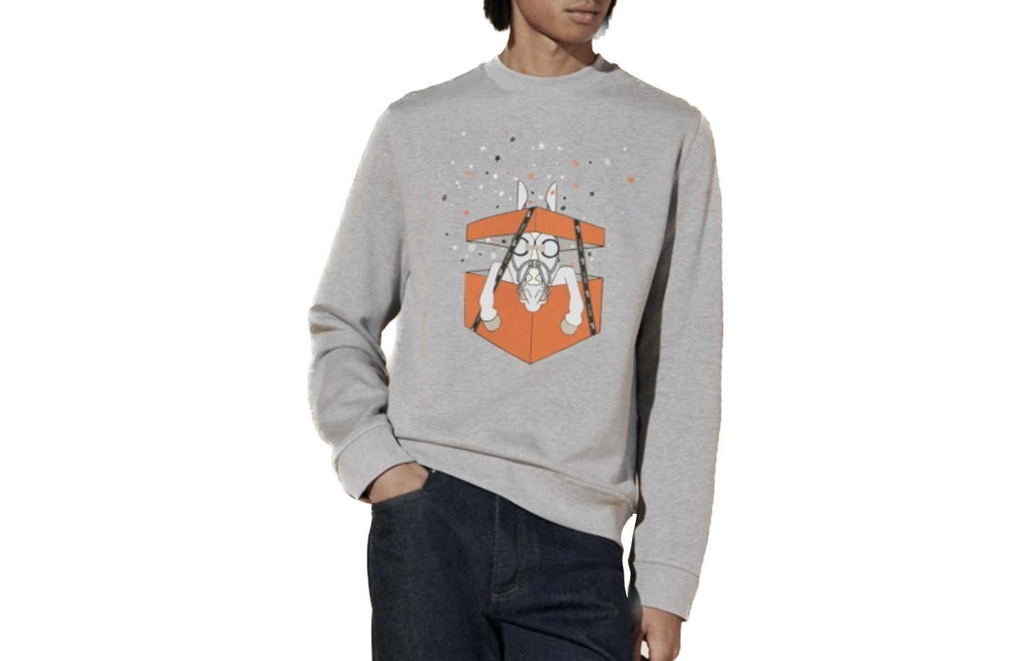 Order HERMES SS24 Baju Lengan Panjang Kelabu Cetak Huruf Kasual. H457820HA1O