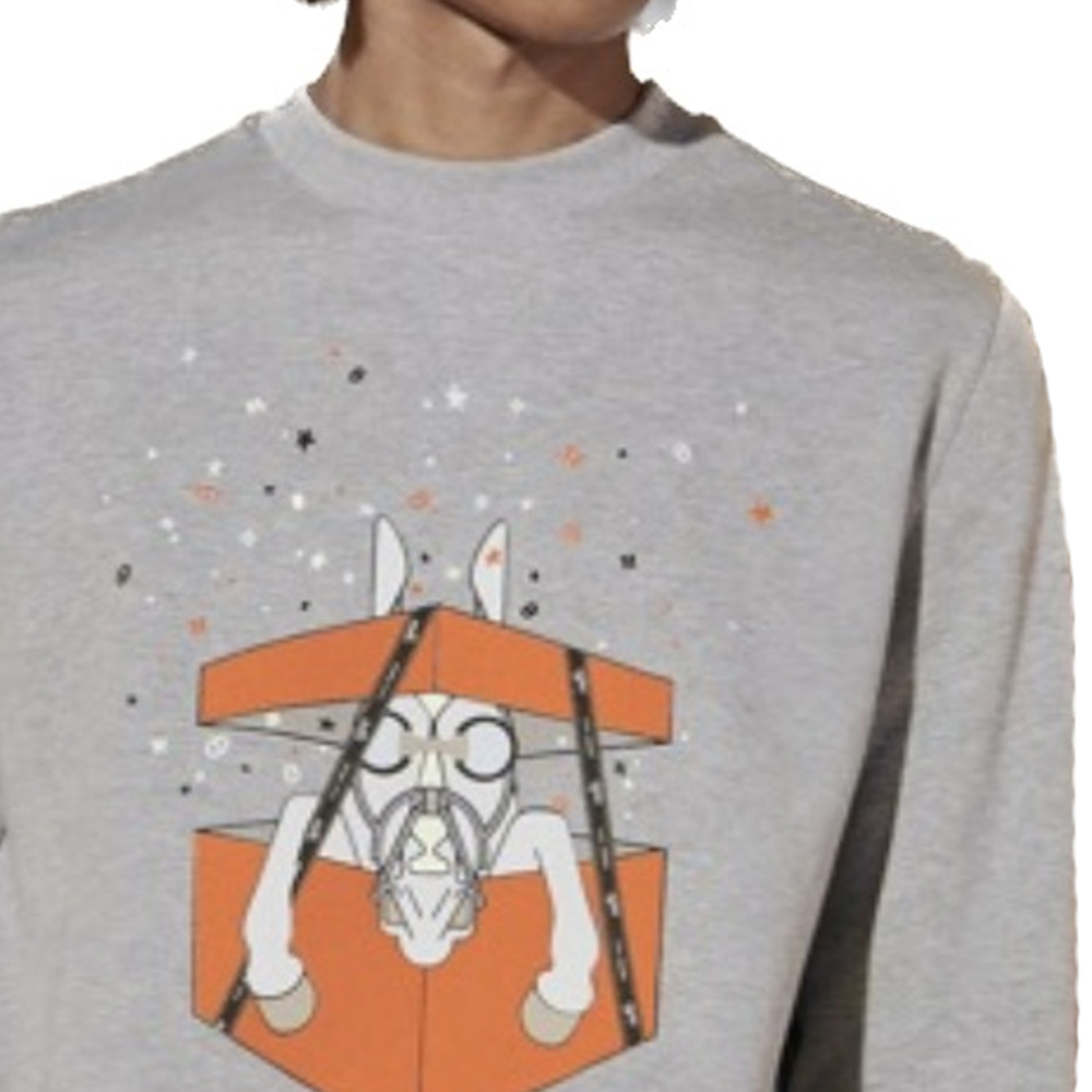 Cheap HERMES SS24 Baju Lengan Panjang Kelabu Cetak Huruf Kasual. H457820HA1O