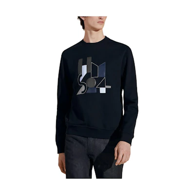 HERMES SS24 Leather Patch Crewneck Sweatshirt Navy Blue H457790HA01