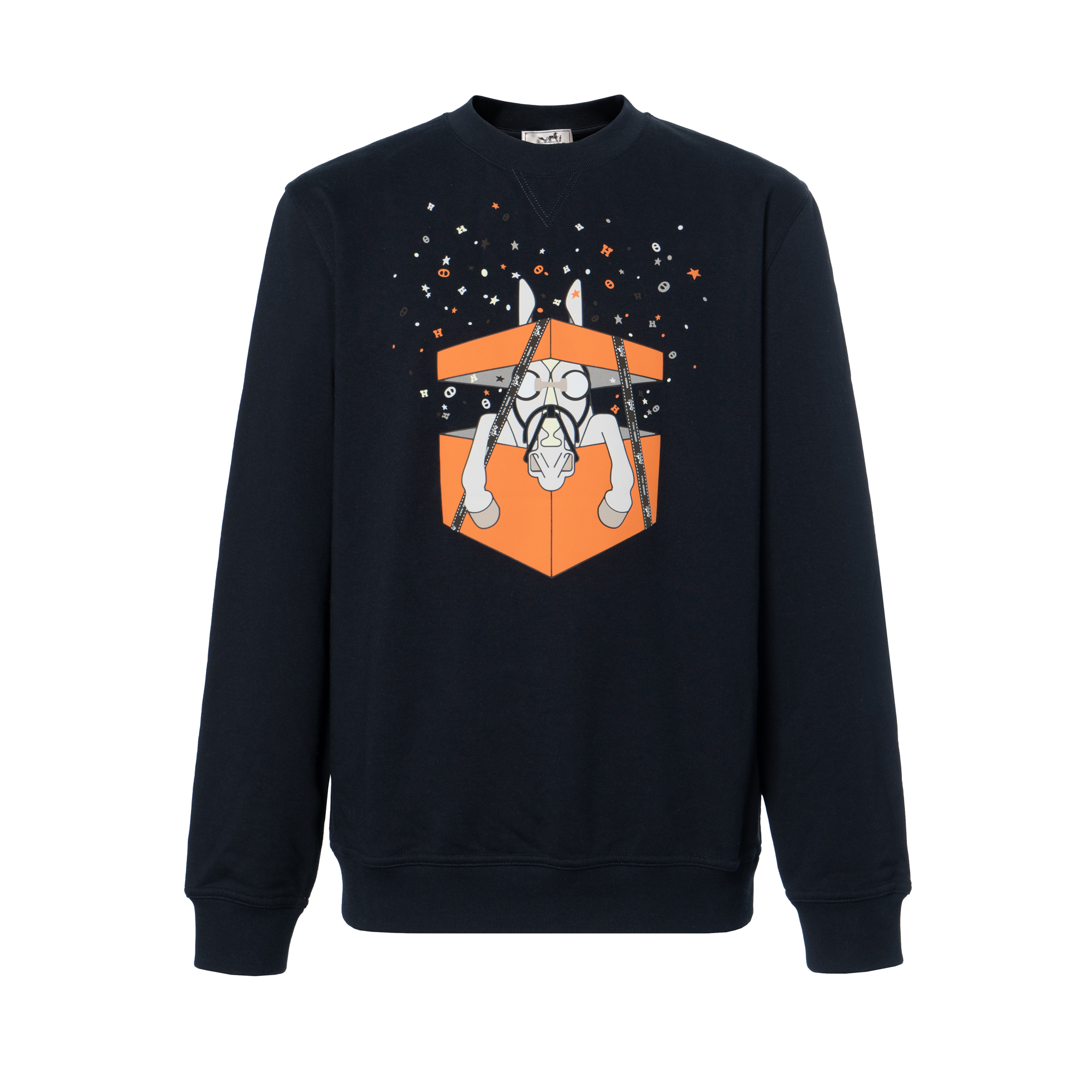 HERMES SS24  Navy Blue Star Cartoon Print Long-Sleeve Sweatshirt H457820HA01