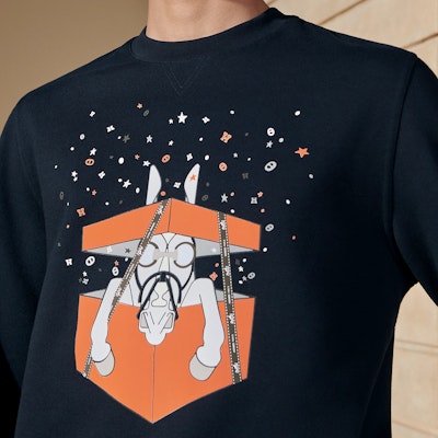 HERMES SS24 Baju Sweatshirt Lengan Panjang Navy Biru Cetak Kartun Bintang H457820HA01 Shop HERMES SS24 Baju Sweatshirt Lengan Panjang Navy Biru Cetak Kartun Bintang H457820HA01