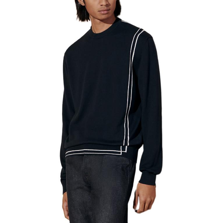 HERMES SS24  Navy Striped Knit Pullover Crewneck Sweater H457260HA01