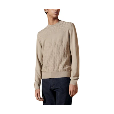 HERMES SS24 Sand Yellow Embossed Logo Knit Long-Sleeve Pullover Sweater. H457165HA1W