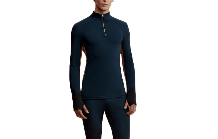 HERMES SS24  Slim Fit Colorblock Long Sleeve Polo Navy Blue H800681EV01