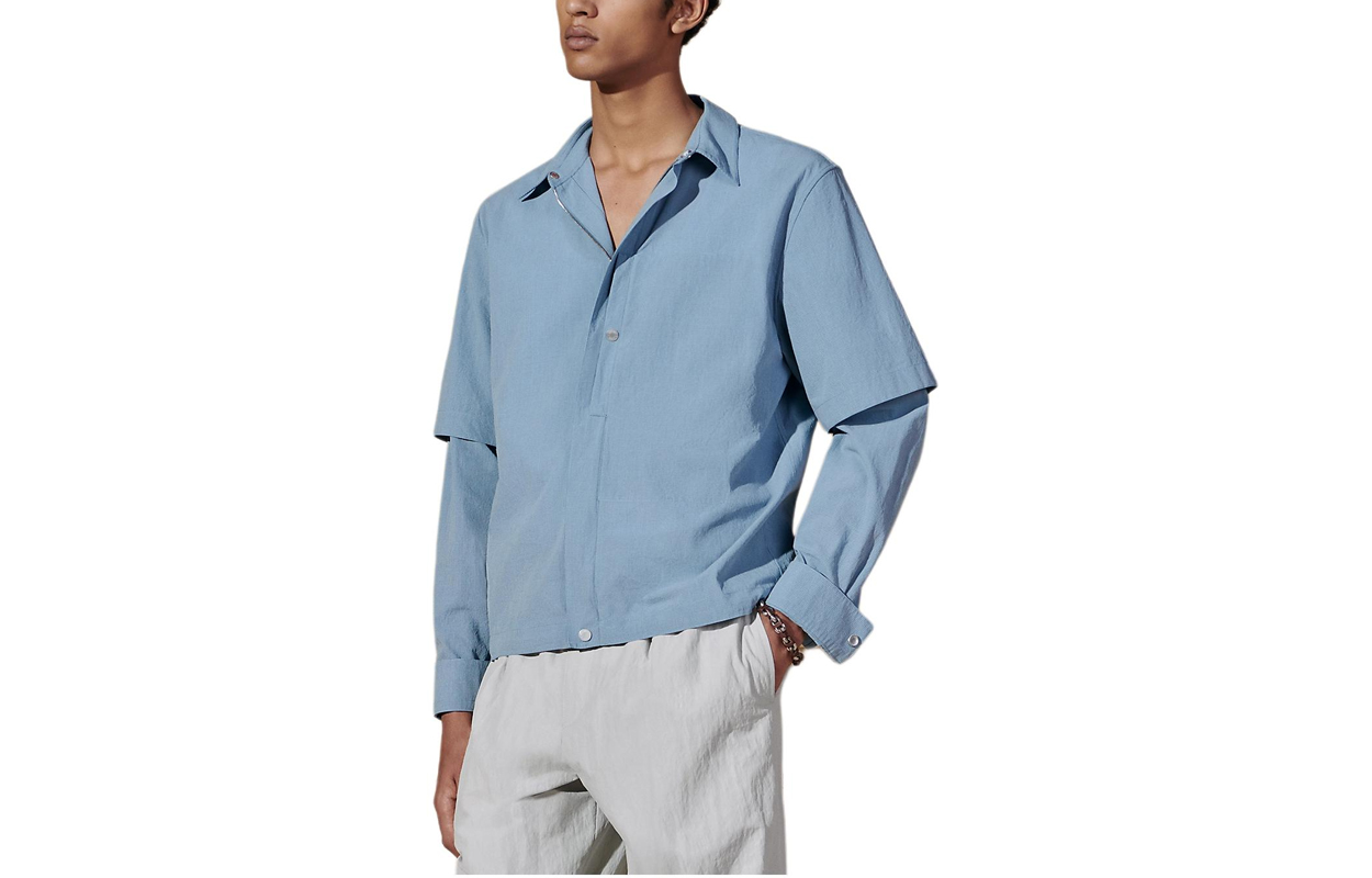 Order HERMES SS24 單色長袖襯衫 淺灰藍色 H452000HA5G