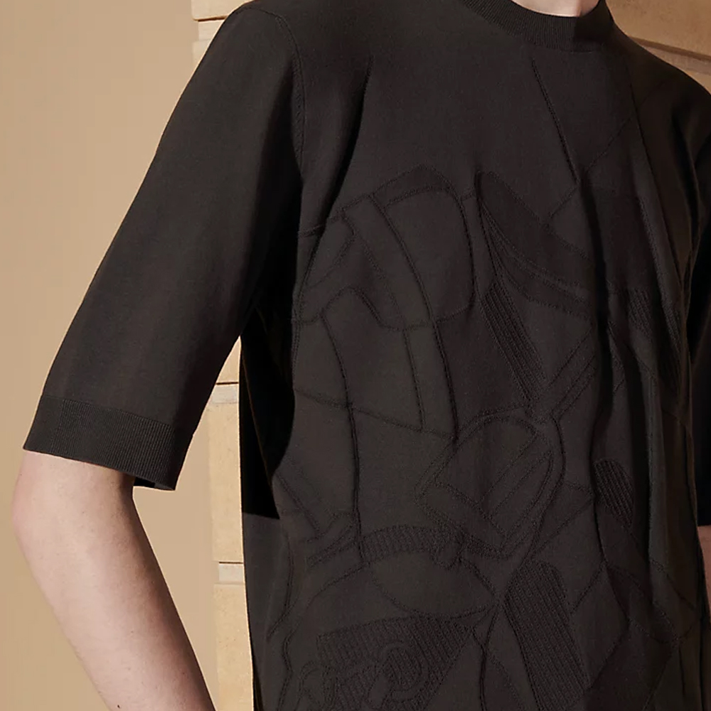 Shop HERMES SS24  Solid Color Crewneck Straight-Cut Short Sleeve T-Shirt Licorice. H457355HA1A