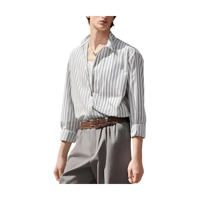 HERMES SS24 Striped Zip-Up Loose Fit Jacket Shirt Rock Gray H456130H72P