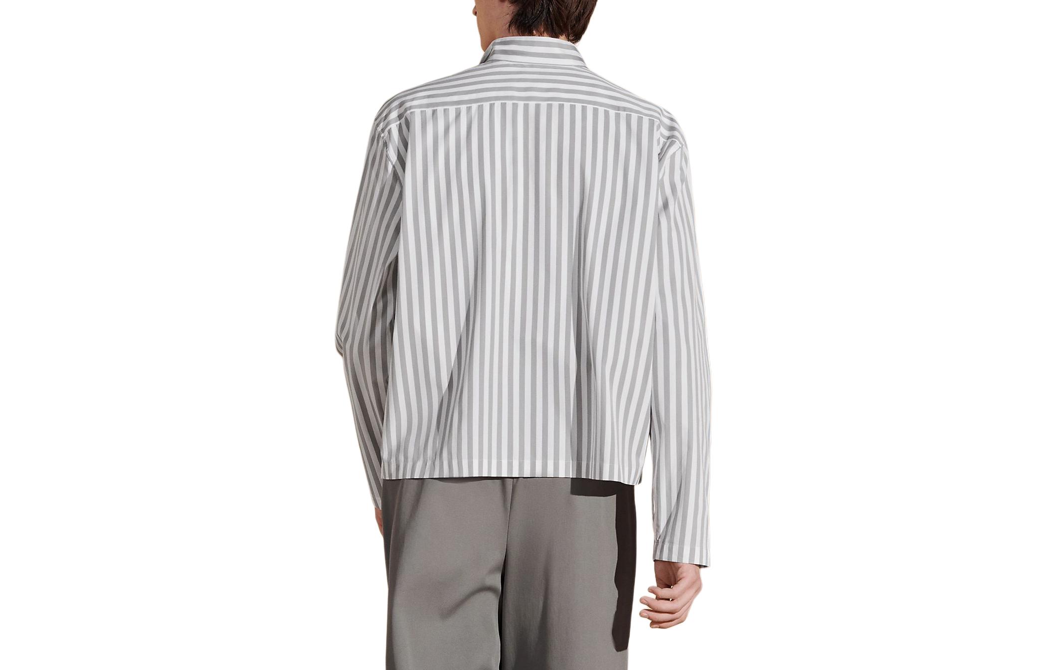 Lookbook 愛馬仕 SS24 條紋拉鍊寬鬆外套襯衫 石灰色 H456130H72P