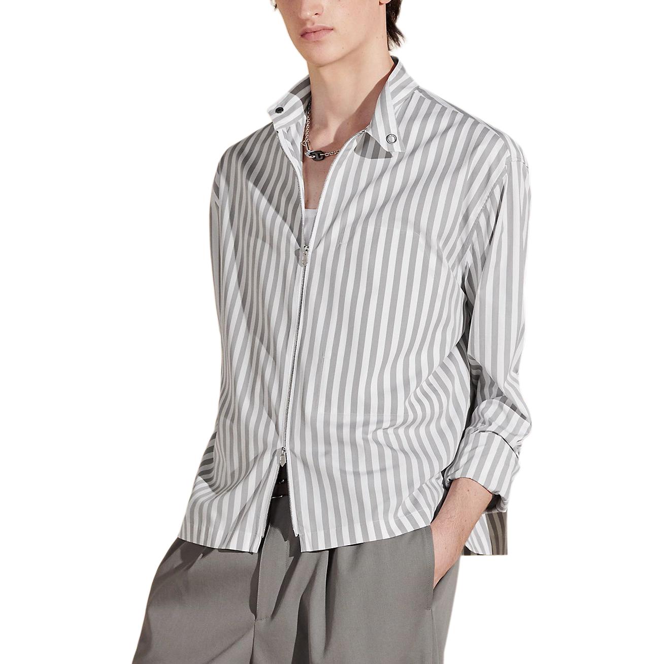 Purchase 愛馬仕 SS24 條紋拉鍊寬鬆外套襯衫 石灰色 H456130H72P