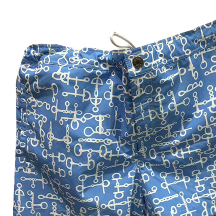 Lookbook HERMES SS24 Alphabet Print Mid-Rise Straight Beach Shorts Sky Blue Men. H458001H40M