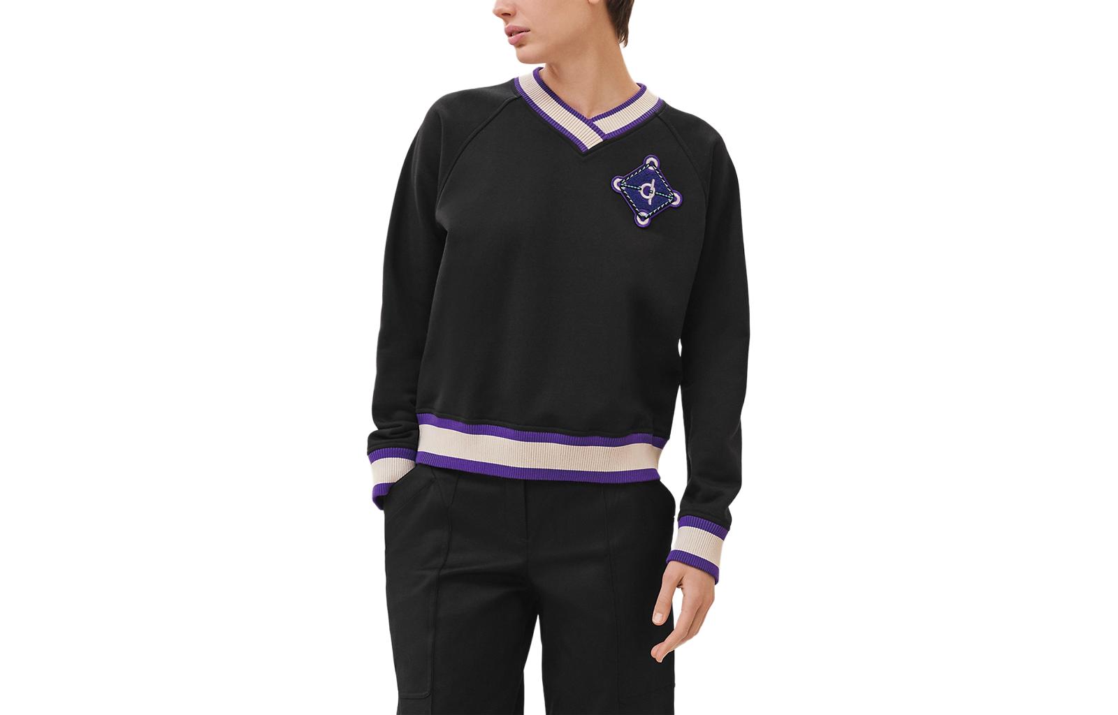 Hermes SS24 Black Striped Logo Embroidered Long-Sleeve Sweatshirt H3H4606DD02