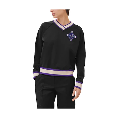 Hermes SS24 Black Striped Logo Embroidered Long-Sleeve Sweatshirt H3H4606DD02