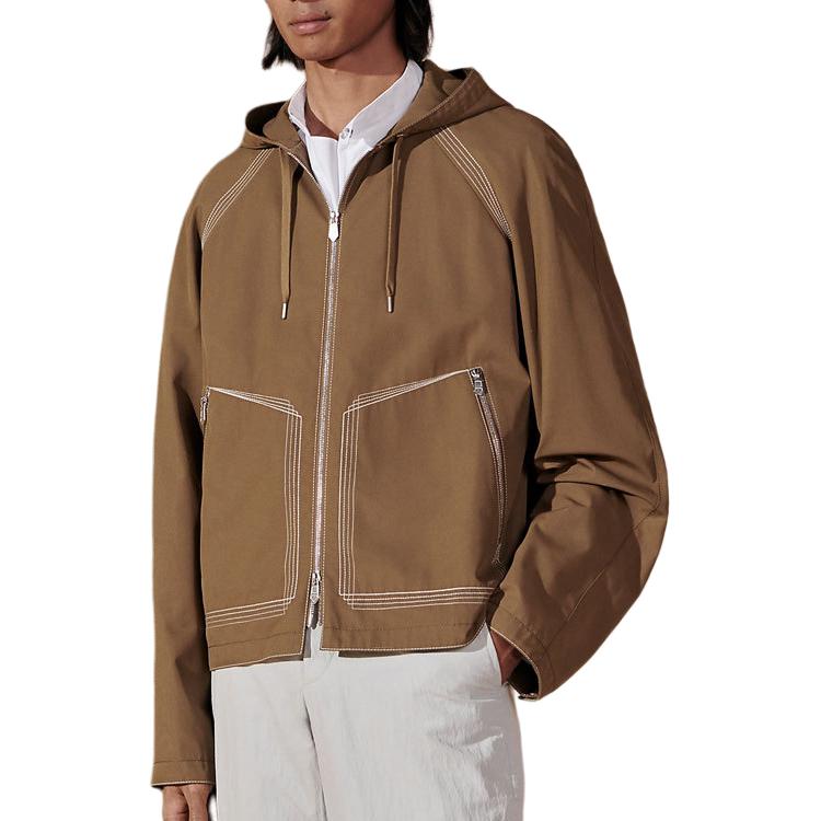 Hermes SS24 Brown Striped Hoodie Zip-Up Jacket Long Sleeve H452120HB1R