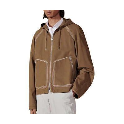 Hermes SS24 Brown Striped Hoodie Zip-Up Jacket Long Sleeve H452120HB1R