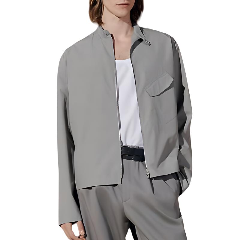 Hermes SS24 Gray Loose-Fit Long-Sleeve Zip Pocket Jacket H456120H25K