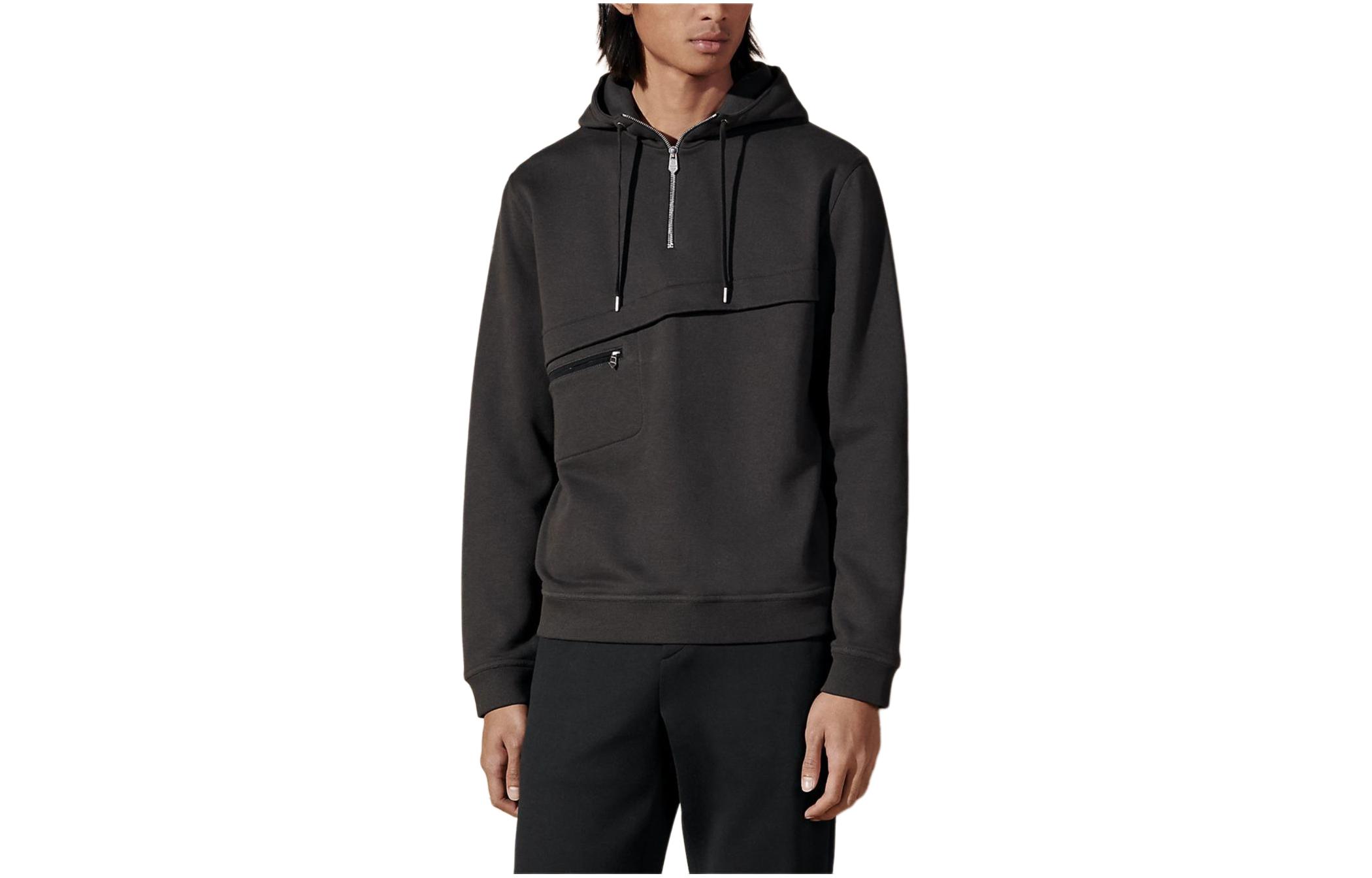 Hermes SS24 Licorice Solid Color Hoodie with Zipper and Pockets H457870HA1A