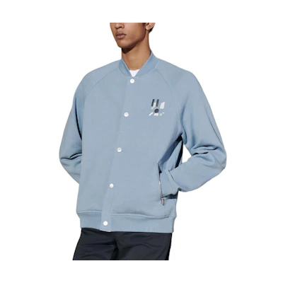Hermes SS24 Logo Patch Single-Breasted Jacket Grey Blue Outerwear H457810HA5G