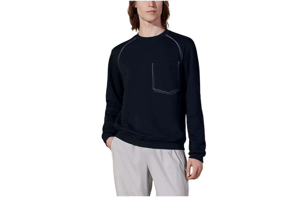 Hermes SS24 Navy Blue Solid Pocket Crewneck Casual Long Sleeve Sweatshirt H457830HA01