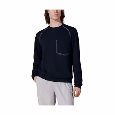 Hermes SS24 Navy Blue Solid Pocket Crewneck Casual Long Sleeve Sweatshirt H457830HA01