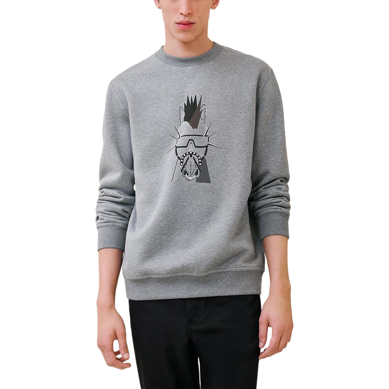 Order HERMES SS24 Baju Kelabu Lengan Panjang Cetakan Corak Lelaki Kasual. H467840HA