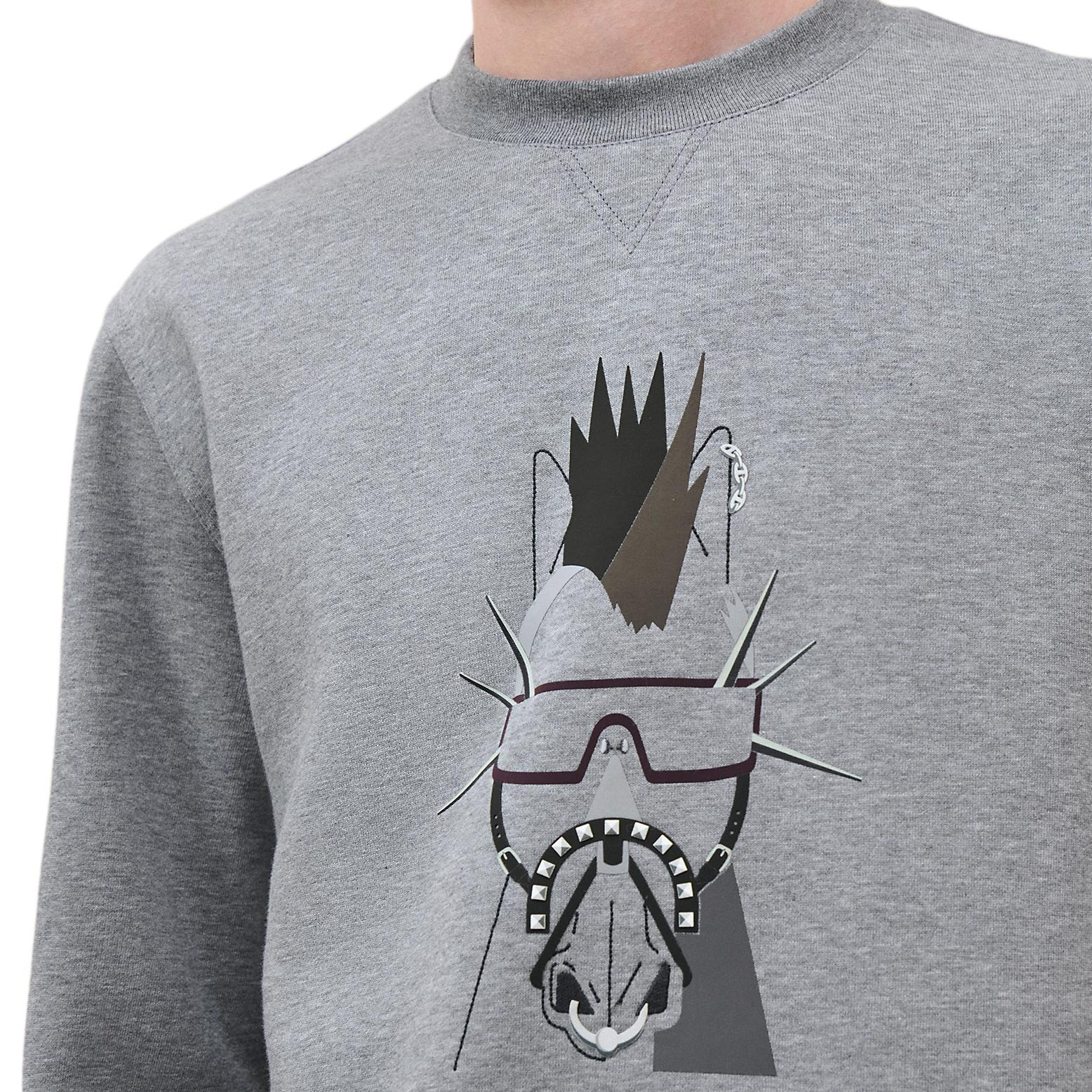 Shop HERMES SS24 Baju Kelabu Lengan Panjang Cetakan Corak Lelaki Kasual. H467840HA