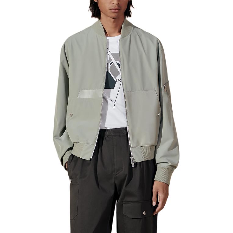 Hermes SS24 Sage Green Leather Pocket Zip Casual Jacket Mens Long Sleeve H452820HW1F