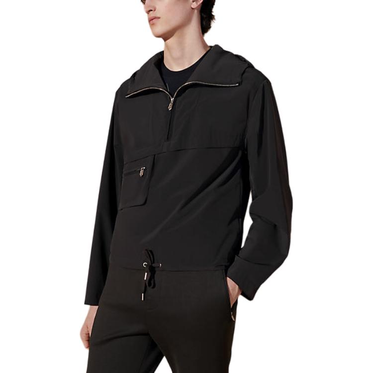 Hermes SS24 Solid Color Half-Zip Hoodie Black Long Sleeve Sweatshirt H452920HL1A