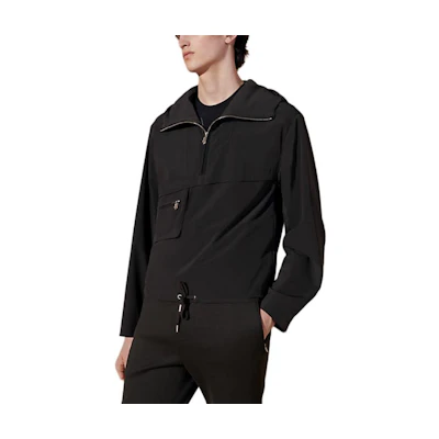 Hermes SS24 Solid Color Half-Zip Hoodie Black Long Sleeve Sweatshirt H452920HL1A