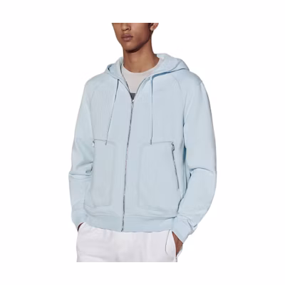 Hermes SS24 Solid Color Zip-Up Hoodie Jacket Light Blue H457850HA5L
