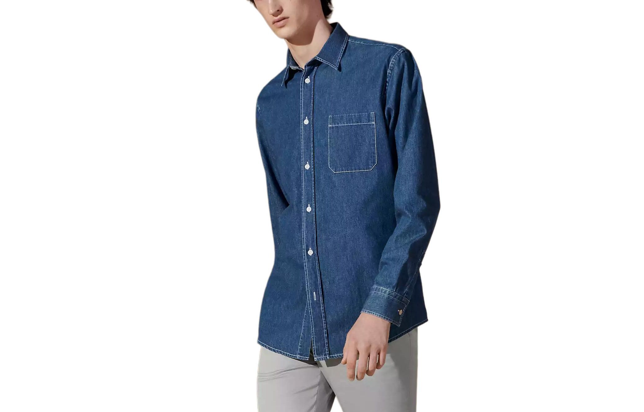 Order HERMES SS24 Baju Lelaki Lengan Panjang Biru Indigo Button-Up H456060HE50