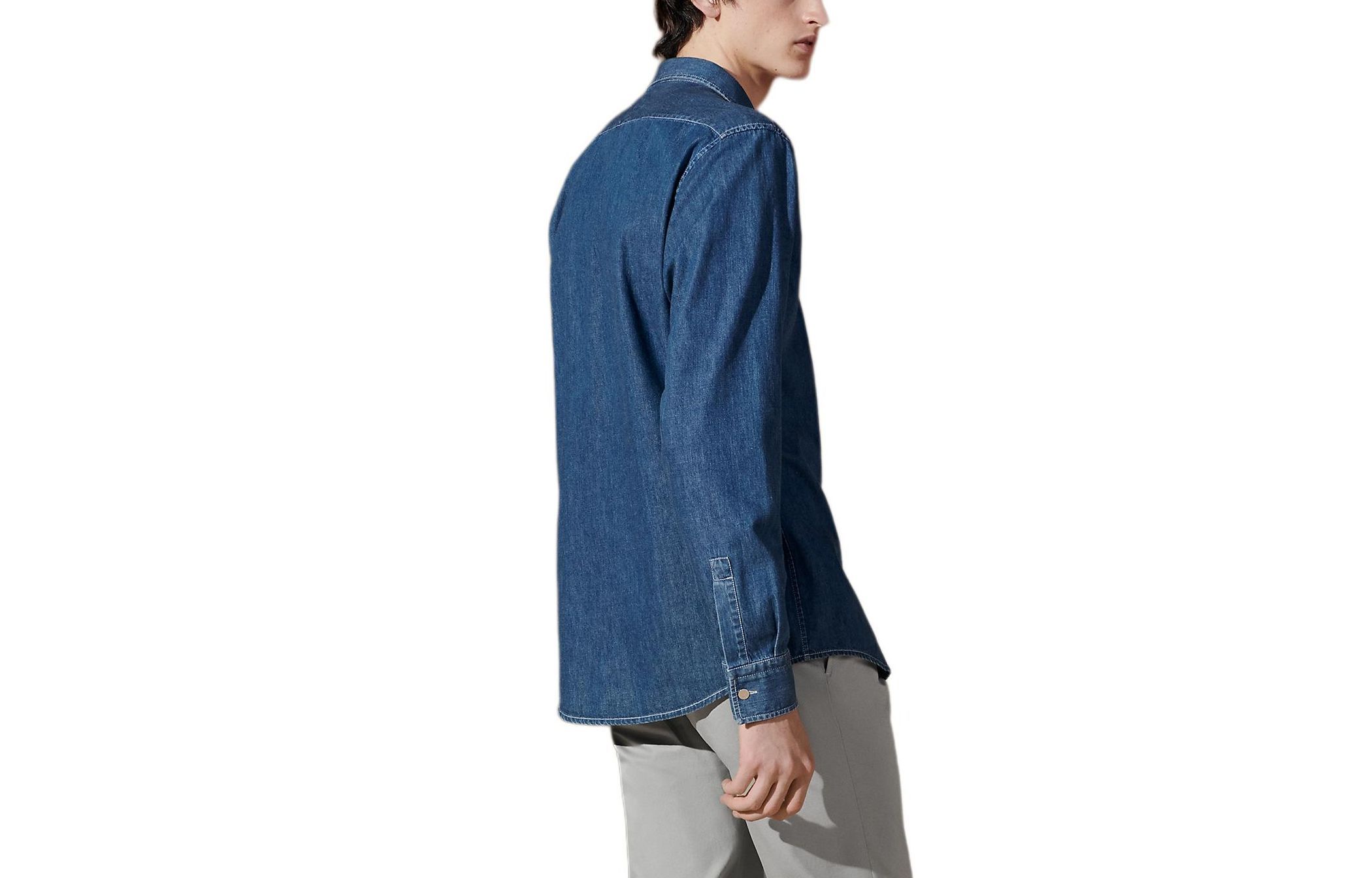 Lookbook HERMES SS24 Baju Lelaki Lengan Panjang Biru Indigo Button-Up H456060HE50