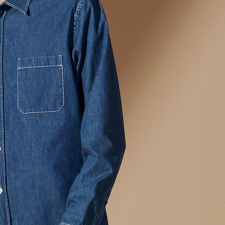 Sizing HERMES SS24 Baju Lelaki Lengan Panjang Biru Indigo Button-Up H456060HE50