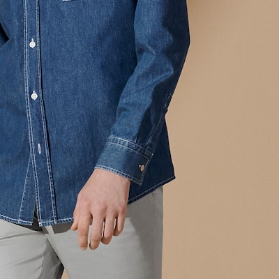 HERMES SS24 Baju Lelaki Lengan Panjang Biru Indigo Button-Up H456060HE50 Cheap HERMES SS24 Baju Lelaki Lengan Panjang Biru Indigo Button-Up H456060HE50