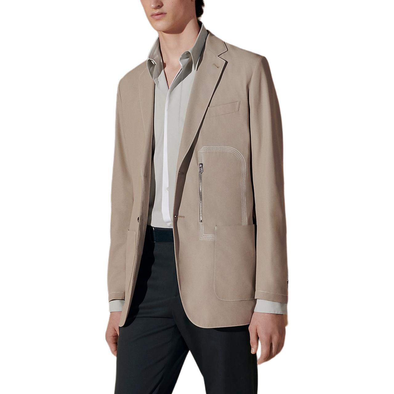 Hermes SS24 Solid Long-Sleeve Pocket Jacket Sand Yellow H454164H11W