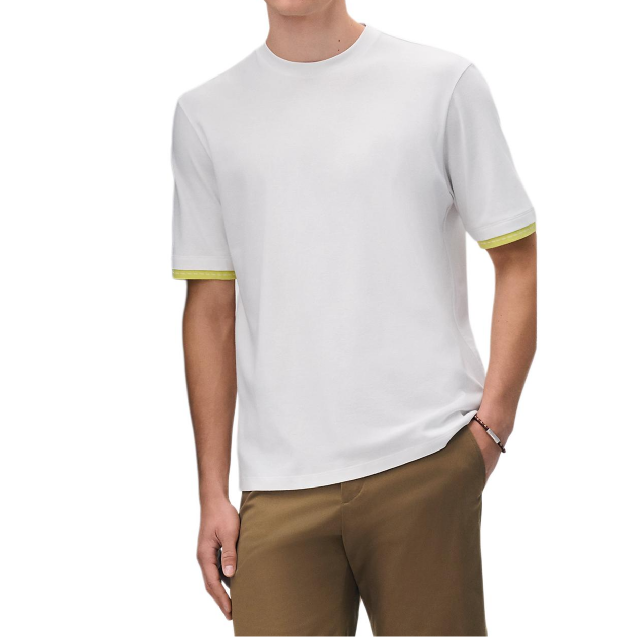 HERMES SS25  White Cotton Crewneck Contrast Layered T-Shirt. H557940HA90