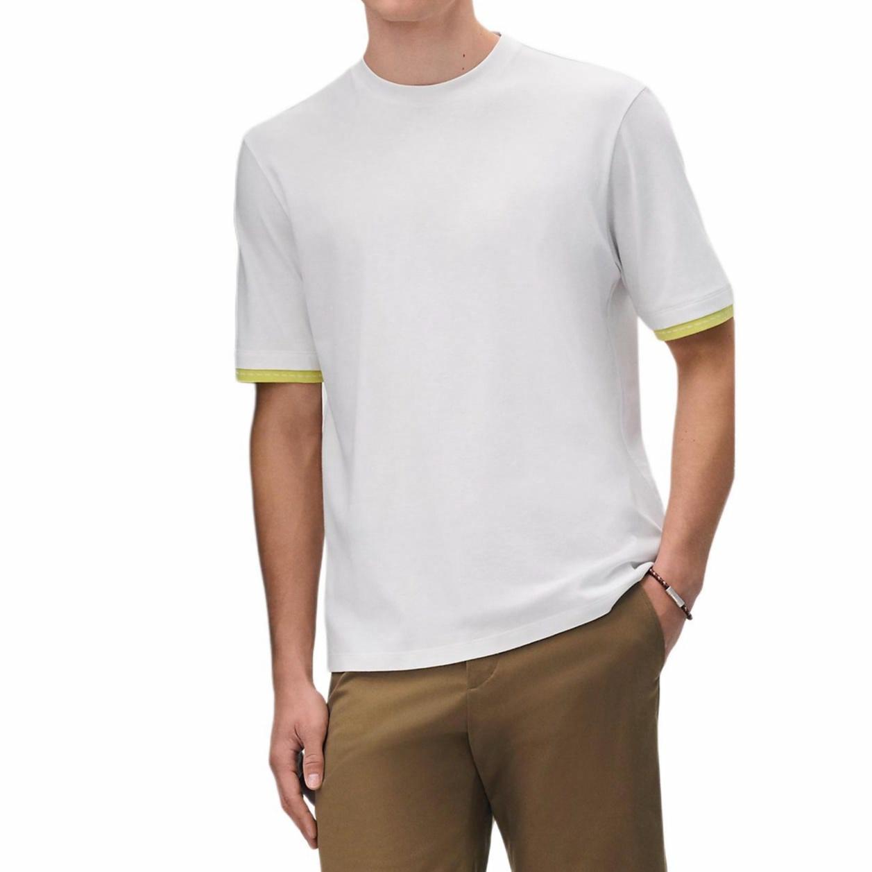 Order HERMES SS25 Kemeja-T Leher Bulat Kapas Putih Berlapis Kontras. H557940HA90