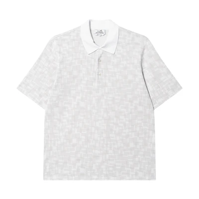 HERMES SS25 White Cotton Pattern Short Sleeve Polo Shirt H557995HA94
