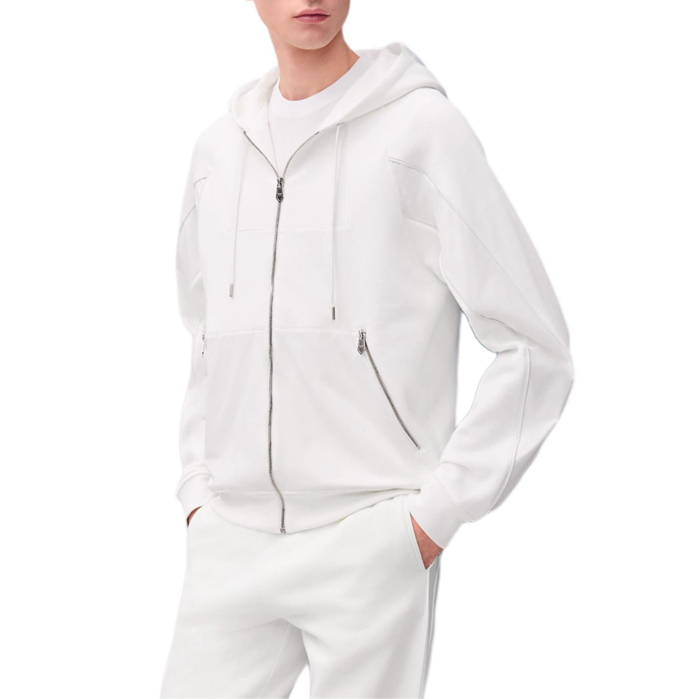 Lookbook HERMES SS25 Jaket Hoodie Putih Zip-Up Olahraga. H557770HA90