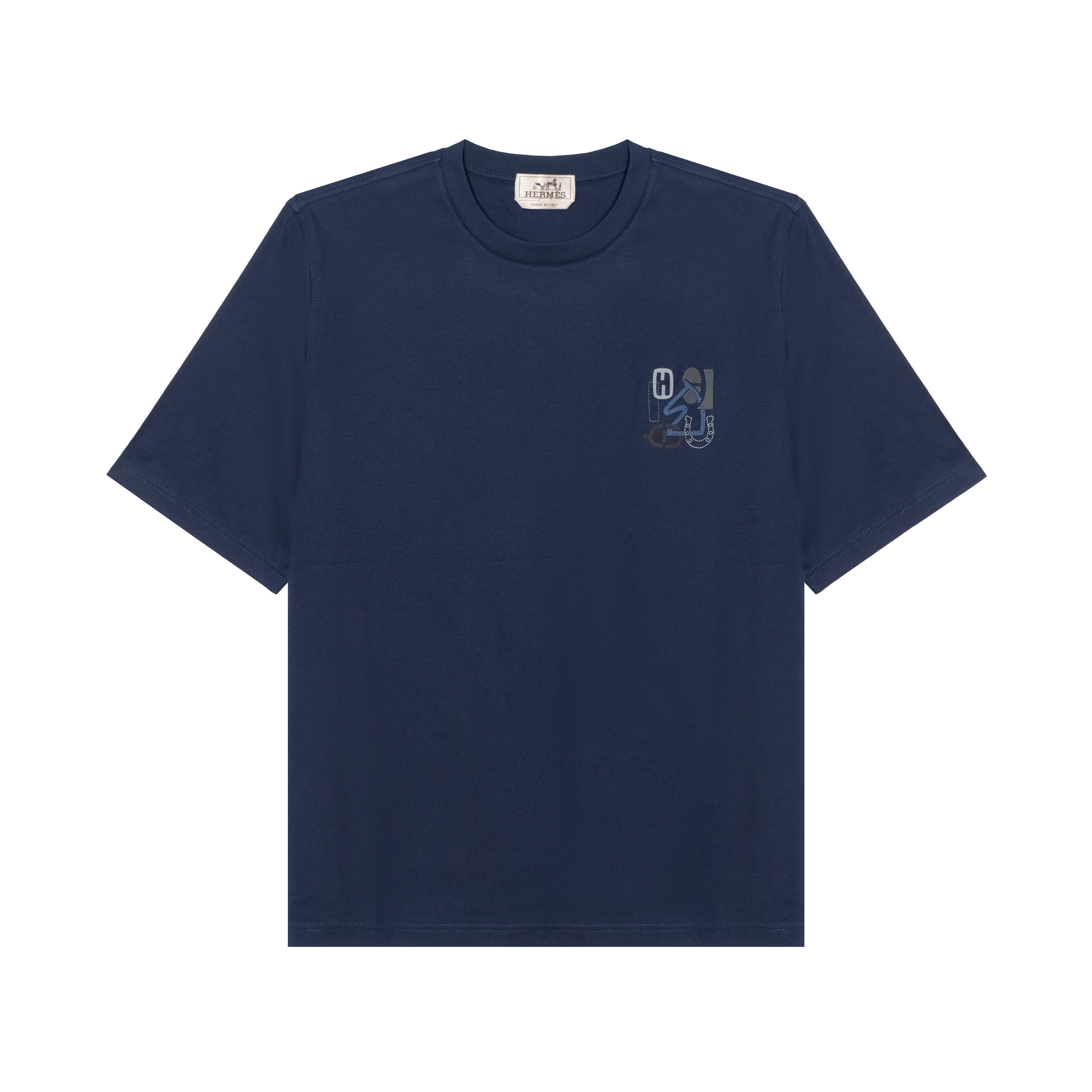 HERMES SS25 H Puzzle Spring/Summer  Blue Cotton Short Sleeve T-Shirt H557930HA67