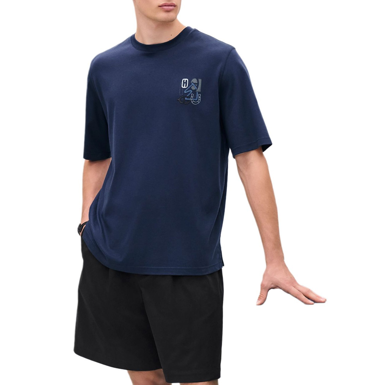 Shop HERMES SS25 H Puzzle Spring/Summer  Blue Cotton Short Sleeve T-Shirt H557930HA67