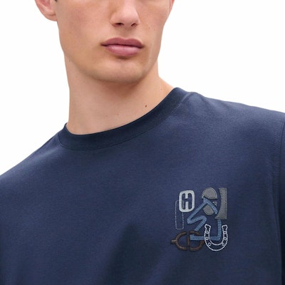 HERMES SS25 H Puzzle Spring/Summer Blue Cotton Short Sleeve T-Shirt H557930HA67 Details for HERMES SS25 H Puzzle Spring/Summer Blue Cotton Short Sleeve T-Shirt H557930HA67