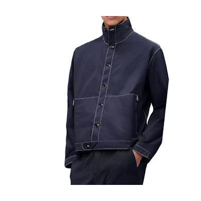 HERMES SS25 Solid Color Single-Breasted Navy Blue Long-Sleeve Jacket. H556100H401