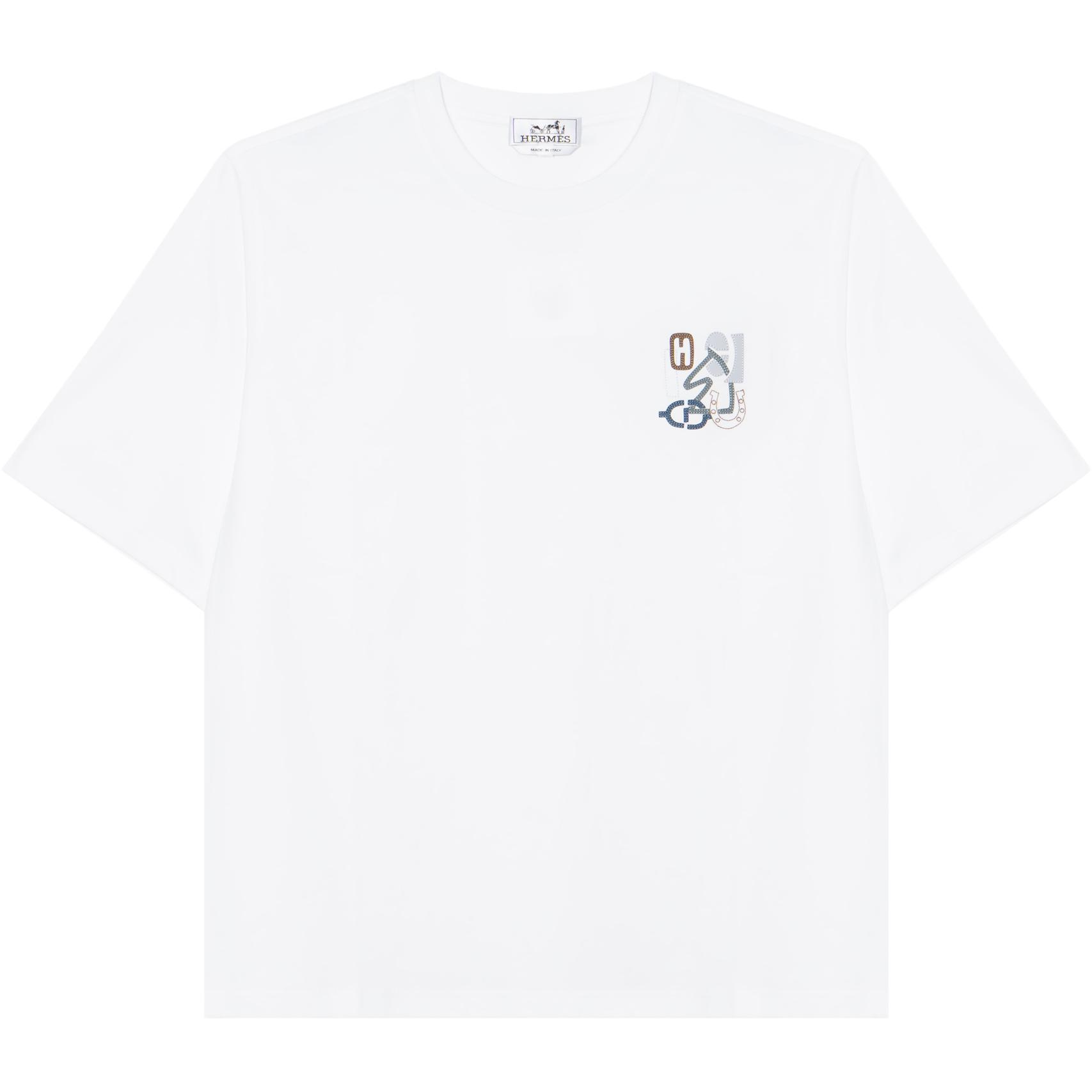 Order HERMES SS25 Musim Bunga Panas Baju T-Shirt Crewneck Kapas Putih. H557930HA90